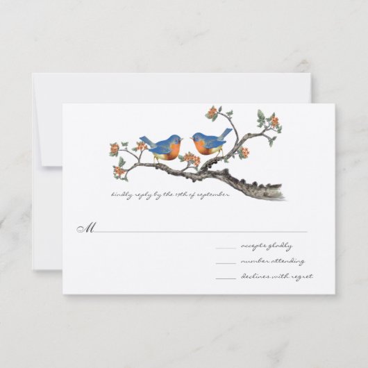 Kute Bluebird Wedding Invitting RSVP Kaartje (Voorkant)
