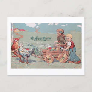 Kute Boerderij kinderen met paaskooi Feestdagenkaart