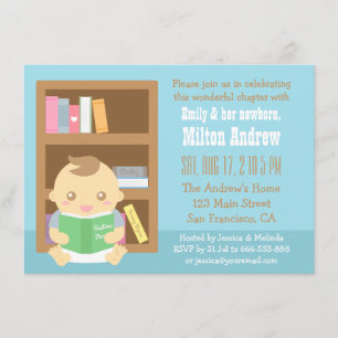 Kute Book Thleed, Baby Boy Shower Invitation Kaart