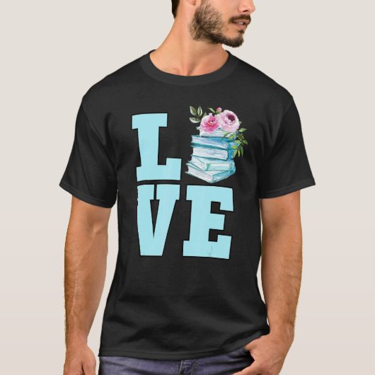 Kute Book Waterverf Floral Reading Book Worm T-shirt (Voorkant)
