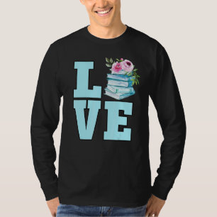 Kute Book Waterverf Floral Reading Book Worm T-shirt