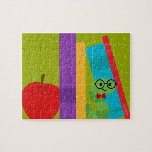Kute bookworm met design voor appelkinderen legpuzzel (Horizontaal)