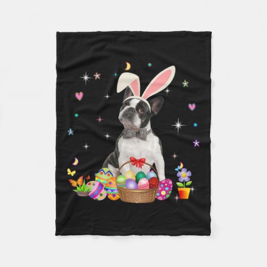 Kute Boston Terrier Easter Day Bunny Eggs Easter Fleece Deken (Voorkant)