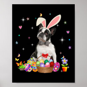 Kute Boston Terrier Easter Day Bunny Eggs Easter Poster