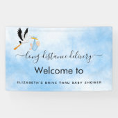 Kute boy blue stork drive door baby shower spandoek (Horizontaal)