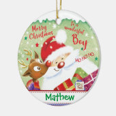Kute Boy, Santa, Deer & Cadeaus, Kerstmis Keramisch Ornament (Links)