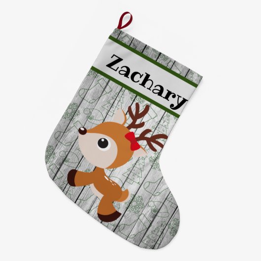 Kute Boys Festive Reindeer Personalized Grote Kerstsok (Voorkant (Hangend))