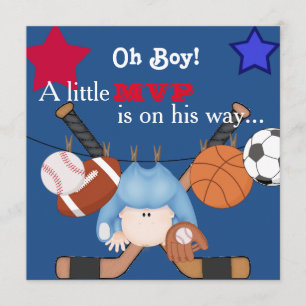 Kute Boys Sports Baby shower Invitation Kaart