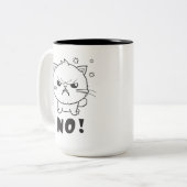 Kute boze kat die Neen sisseert. Tweekleurige Koffiemok (Voorkant links)