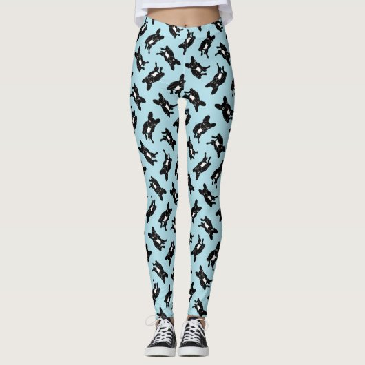 Kute brindle Frenchie in zwart-wit digitale kunst Leggings (Voorkant)
