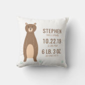 Kute bruin Beer Baby Birth Record Stats Kussen (Voorkant)
