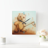 Kute  bruine Teddy Bear, Square Clock Vierkante Klok (Huis)