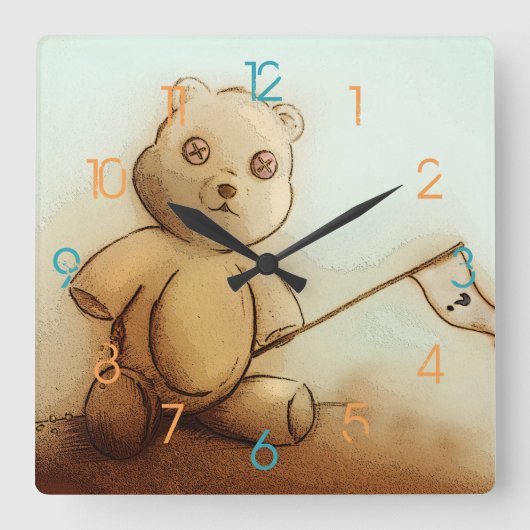 Kute  bruine Teddy Bear, Square Clock Vierkante Klok (Voorkant)
