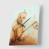 Kute  bruine Teddy Bear, Square Clock Vierkante Klok (Hoek)