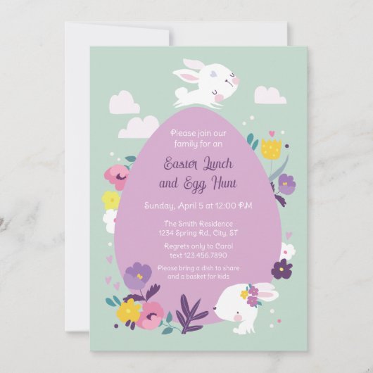 Kute bunnies en grote eierpap kaart (Voorkant)