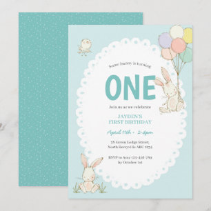 Kute Bunny Balloons Birthday Invitation Kaart