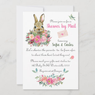 Kute Bunny Blush Rozen Flowers Baby shower door Ma Kaart
