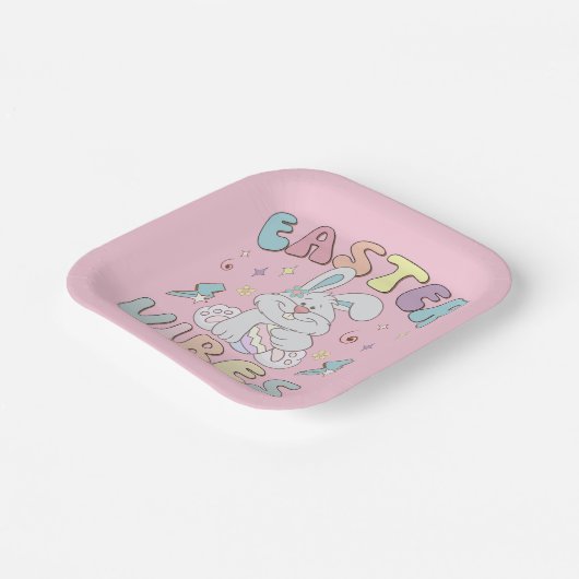 Kute Bunny Easter Vibes Pastel Spring Party Papieren Bordje (Gebogen)