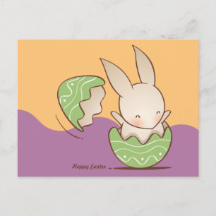 Kute Bunny hatching, Green Easter Egg Briefkaart