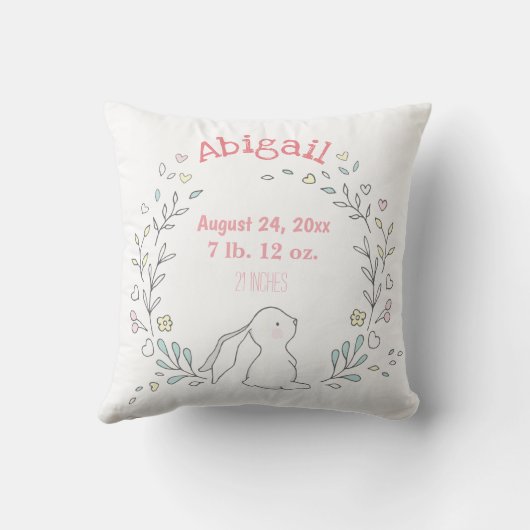 Kute bunny in een baard - Birth Stats Nursery Kussen (Achterkant)