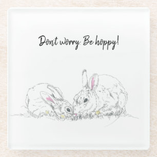 Kute Bunny-inkttekening Maak je geen zorgen om h Glazen Onderzetter