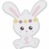 Kute Bunny, Little Bunny, White Bunny, Flowers Sticker (Voorkant)