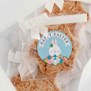 Kute Bunny met Easter Egg Hunt Happy Easter Ronde Sticker