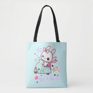 Kute bunny met kawai scooter tote bag