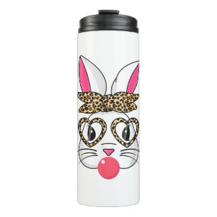 Kute Bunny met Leopard Bandana Heart Glasses East Thermosbeker