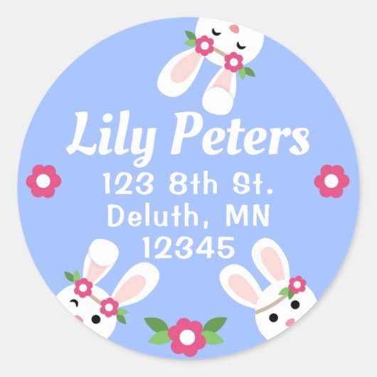 Kute bunny round address label (Voorkant)