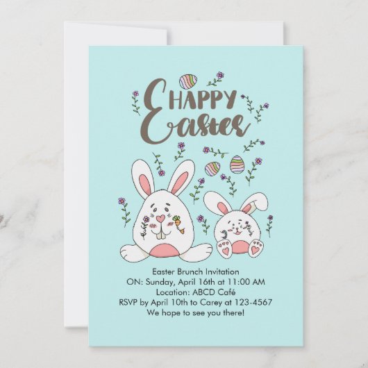 Kute Bunny Spring flower PaasBrunch Kaart (Voorkant)