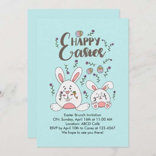 Kute Bunny Spring flower PaasBrunch Kaart (Voorkant / Achterkant)