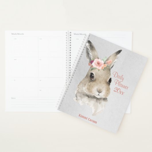 Kute Bunny Waterverf Floral Script Name Planner (Display)