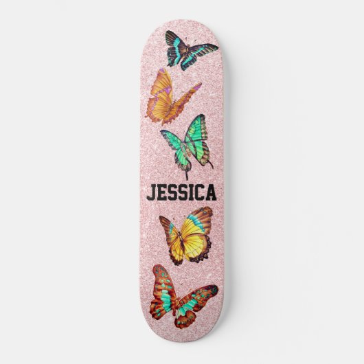 Kute  Butterflies Glitter Roos Monogram Skateboard (Voorkant)
