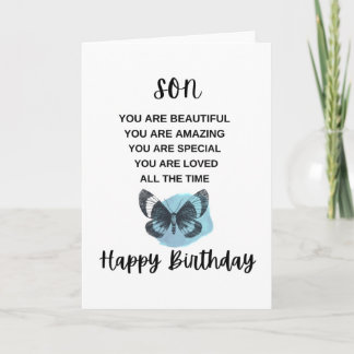 Kute Butterfly met Birthday Message voor Mijn zoon Kaart