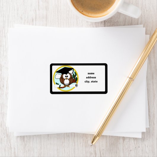 Kute Cartoon Afstuderen Owl with Pet & diploma Etiket (Insitu)