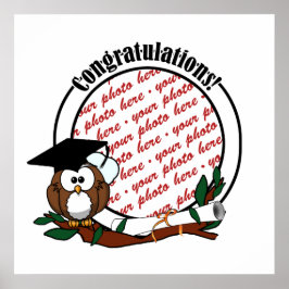 Kute Cartoon Afstuderen Owl with Pet & diploma Poster