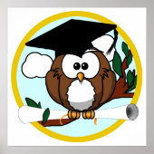 Kute Cartoon Afstuderen Owl with Pet & diploma Poster (Voorkant)
