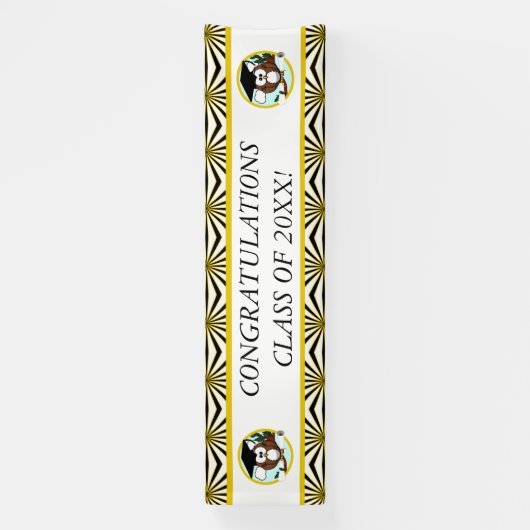 Kute Cartoon Afstuderen Owl with Pet & diploma Spandoek (Verticaal)