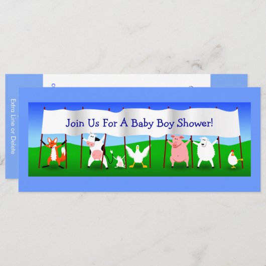 Kute Cartoon Animals Banner Baby Boy Shower Kaart (Voorkant / Achterkant)