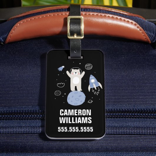 Kute Cartoon Beer in ruimte Bagagelabel (Voorkant Insitu 2)