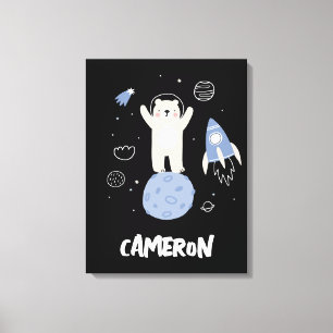 Kute Cartoon Beer in ruimte Canvas Afdruk