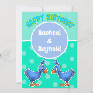 Kute cartoon bird Twin Birthday Kaart
