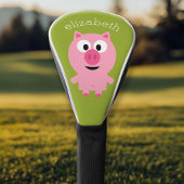 Kute Cartoon Boerderij Pig. - Roze en kalkgroen Golfheadcover