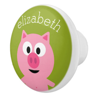Kute Cartoon Boerderij Pig. - Roze en kalkgroen Keramische Knop