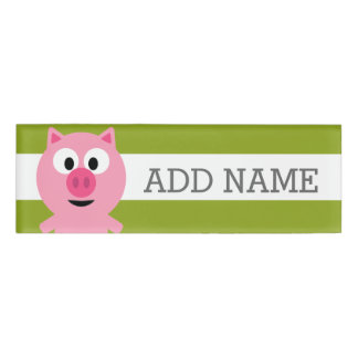Kute Cartoon Boerderij Pig. - Roze en kalkgroen Naambadge