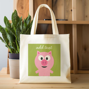 Kute Cartoon Boerderij Pig. - Roze en kalkgroen Tote Bag