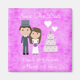 Kute Cartoon Bride, Groom & Cake Save the Date Magneet