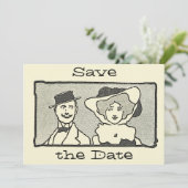 Kute  Cartoon Couple Save the Date Kaart (Staand voorkant)
