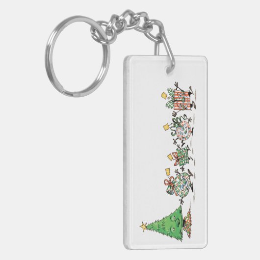 Kute Cartoon dansende kerstcadeautjes en bomen Sleutelhanger (Voorkant Links)